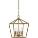 Corona 4 Light 12 inch Vintage Gold Pendant Ceiling Light
